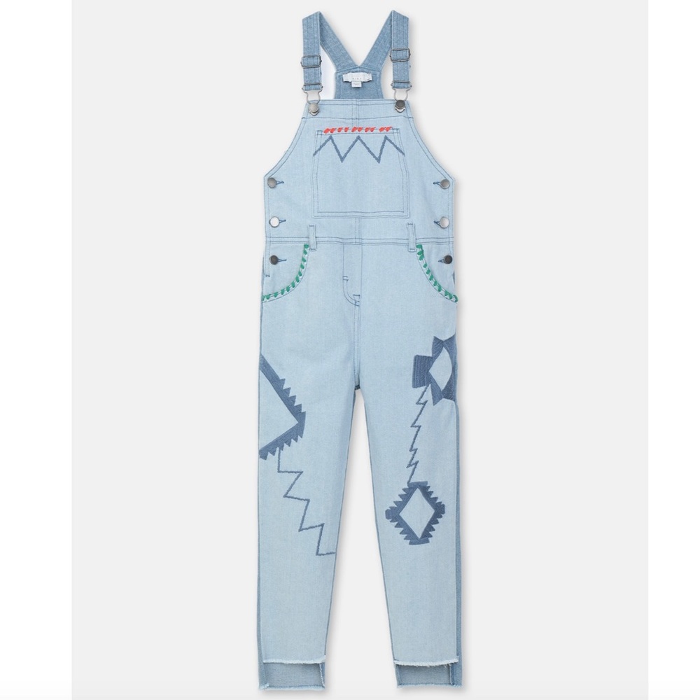 New. Stella McCartney Embroidered Denim Overalls. Jeans